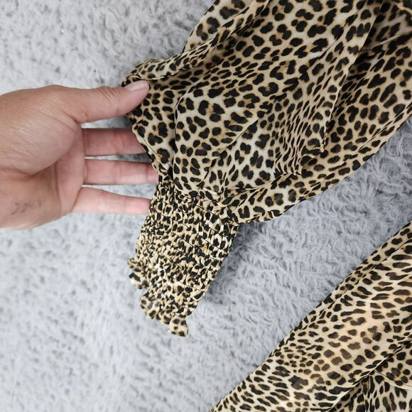 Calvin Klein Dress Womens 2 Leopard Print Long Sleeve Knee Length Ruffled NWT - Picture 2 of 13